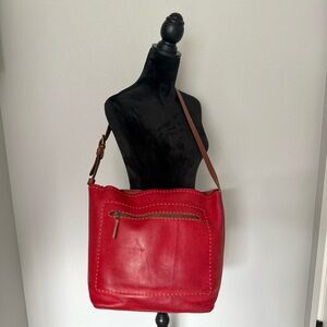 Henry Cuir Red Leather Shoulder Bag with Zipper Pocket Made In Italy